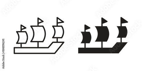 Pirate ship icon for website, thin line icons. vector logo design