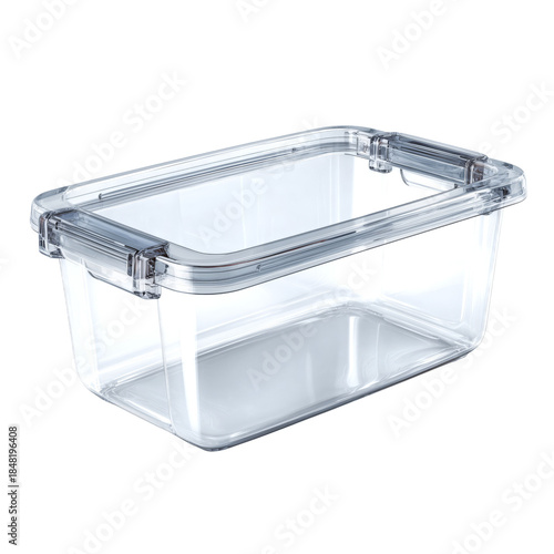 Clear Plastic Storage Container Placed on a White Background for Organizing I...
