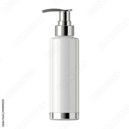 White Pump Bottle Placed on a White Background for Personal Care or Cosmetic Use