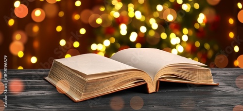 Open old book on table agai...