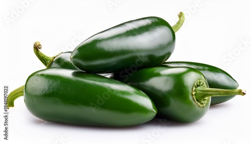 pile of fresh green jalapeno peppers isolated on a white background