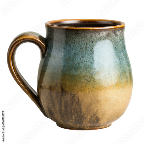 Beautiful Coffee Mug in Blue and Brown Colors on a White Background With Simp...