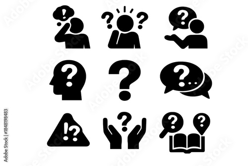 Set of question mark symbols representing confusion doubt inquiry and problem solving