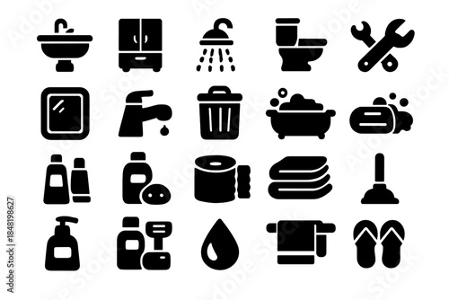 Collection of essential bathroom and plumbing fixtures and hygiene products