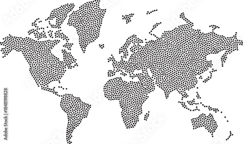 World map in dotted halftone style black gray modern graphic design element