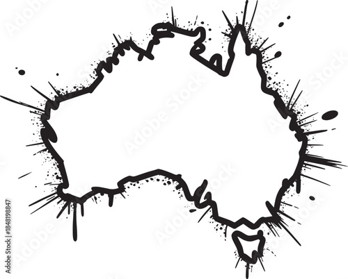 Australia map explosion splash style isolated on transparent background vector illustration