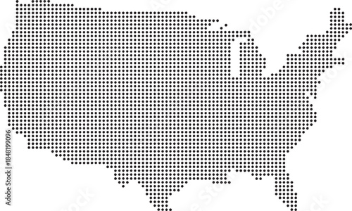 Obraz na płótnie Map of united states of america created with array of black dots on transparent