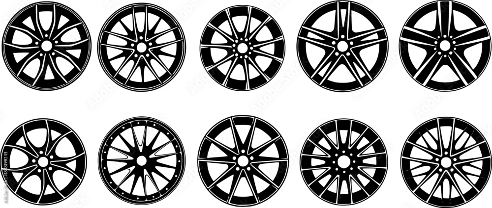 Fototapeta premium silhouettes of cars rims - vector white background
