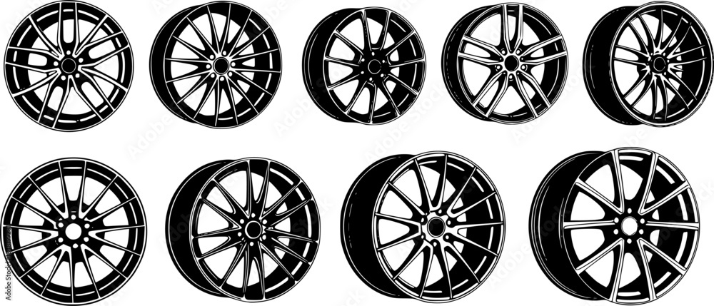 Fototapeta premium silhouettes of cars rims - vector white background