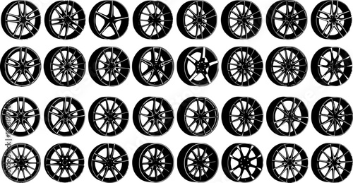 silhouettes of cars rims  - vector white background
