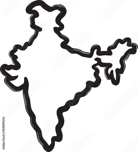 Outline map of India with scribble effect on transparent background vector illustration