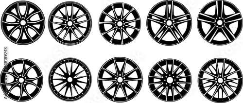 silhouettes of cars rims  - vector white background
