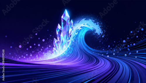 A crystal wave that slows down the particles around itself, a feeling of time distortion. Use science fiction and promos in time-freezing scenes. Vector. EPS_02.