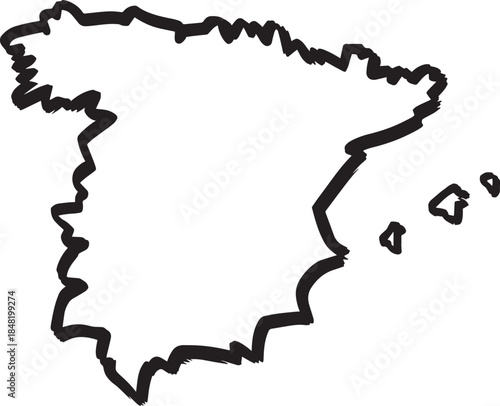 Outline map of Spain with scribble effect on transparent background vector illustration