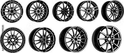 silhouettes of cars rims  - vector white background