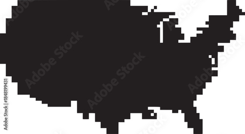 Pixelated united states of america map with checkerboard background geographic outline country