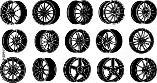 silhouettes of cars rims  - vector white background