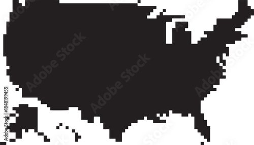 Pixelated usa map with alaska and hawaii checkerboard background geographic outline country