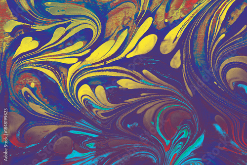 Abstract colorful ebru marbling art with floral pattern texture background