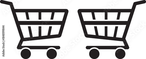 Two Black Shopping Carts Side by Side on White Background