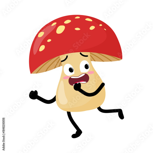 Cute Hand Drawn Mushroom Running Away Terrified