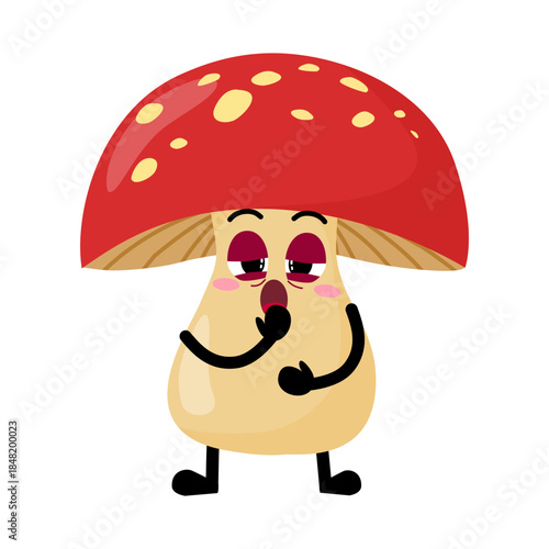 Cute Hand Drawn Sleepy Mushroom with Heavy Eyes