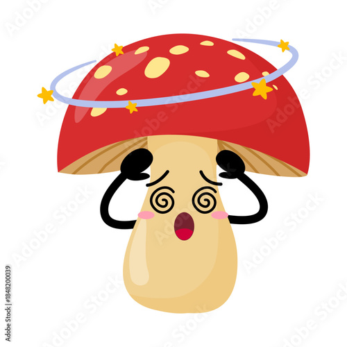 Cute Hand Drawn Dizzy Mushroom With Spinning Head