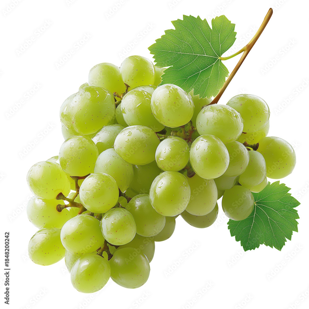 Fototapeta premium Fresh Green Grapes on a Vine With Leaves During Daytime in a Bright Setting
