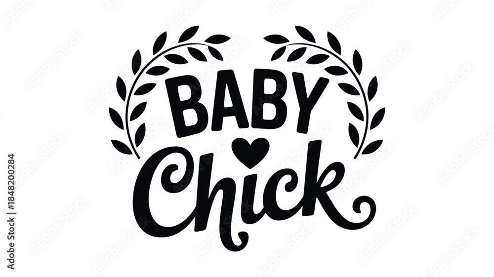 Fototapeta premium Cute baby chick logo with heart and leaves design element