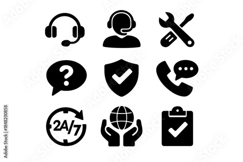 Set of customer support, technical assistance, and security service icons for web interfaces