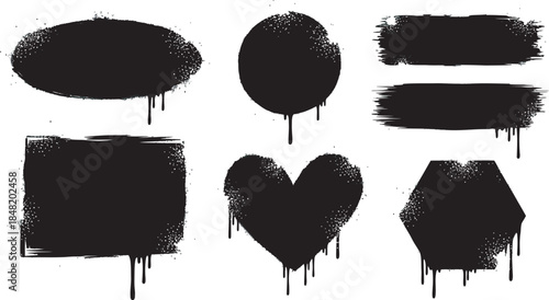 Spray paint shapes of six different black vector illustration 