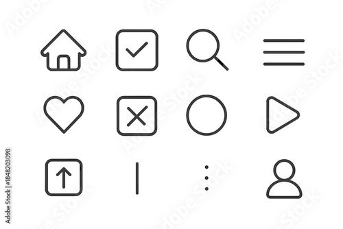 Basic outline user interface navigation icons for mobile applications