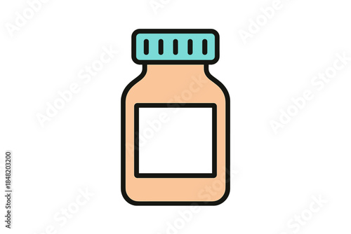 Stylized medical pill bottle icon with empty label area