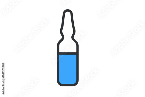 Medical glass ampoule icon with blue liquid contents