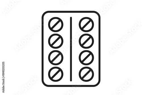 Blister pack of six pills with prohibition sign icon