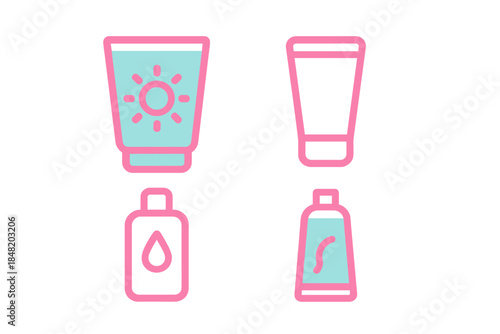 Four cosmetic and skincare product container icons for beauty and health
