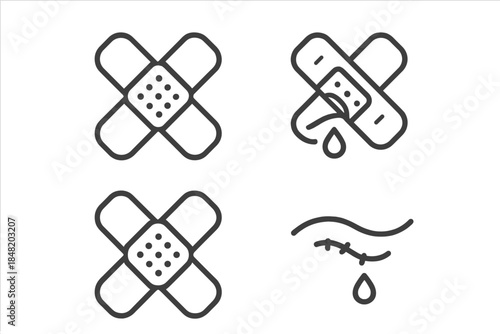 First aid and injury icons featuring adhesive bandages and emotional distress symbols
