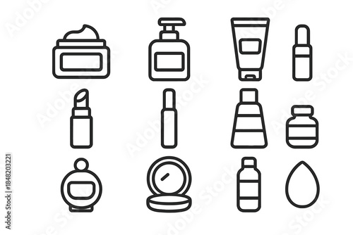 Simple black outline icons for cosmetic and beauty product line