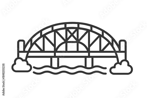 Simple arch truss bridge structure outline icon spanning water