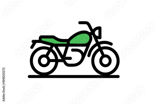Simple outline icon of a classic motorcycle side view with green seat detail