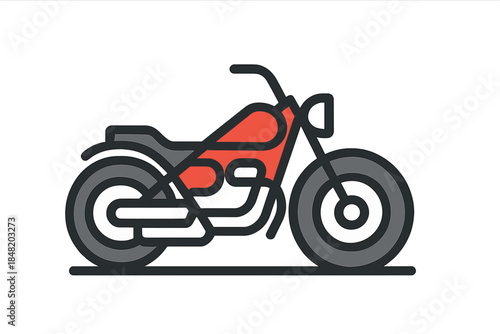 Stylized side view of a classic motorcycle with red and gray accents