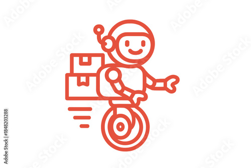 Friendly robot delivering packages while riding a unicycle