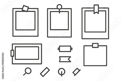 Outline icons for instant photo frames and mounting hardware accessories