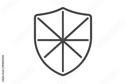 Simple shield icon design with radial spokes outline