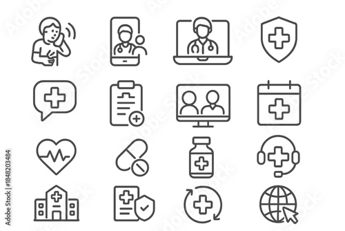 Outline icons set for telemedicine and modern healthcare services