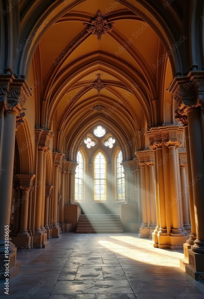 Fototapeta premium Enchanting Romanesque Church Vivid Arches Detail Mystic Atmosphere Scenic Capture