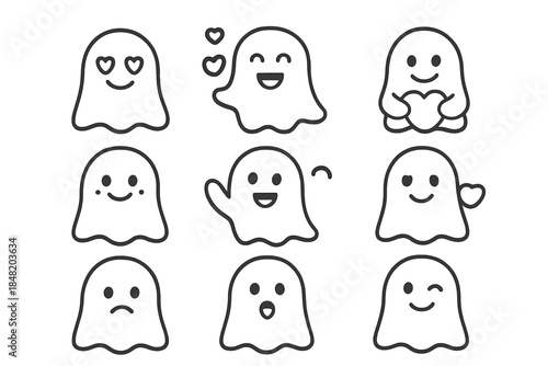 Cute cartoon ghost emoticons showing happy and loving expressions