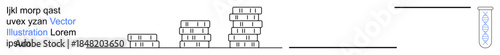 Financial management, economic growth, science, innovation, experimentation, wealth creation. Stacks of coins progressing in height next to a test tube. Financial management and innovation concept