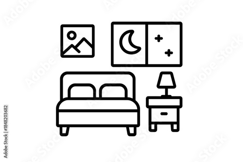 Minimalist bedroom furniture icons featuring bed and bedside table
