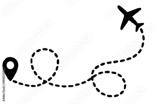 Airplane Flight Path Dotted Route Travel Journey Navigation Vector